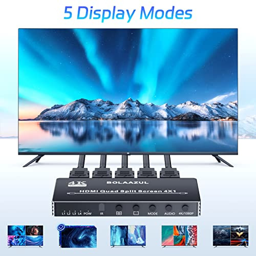 Conmutador Multivisor 4k Hdmi 4x1 - Pantalla Dividida, 5 Mod