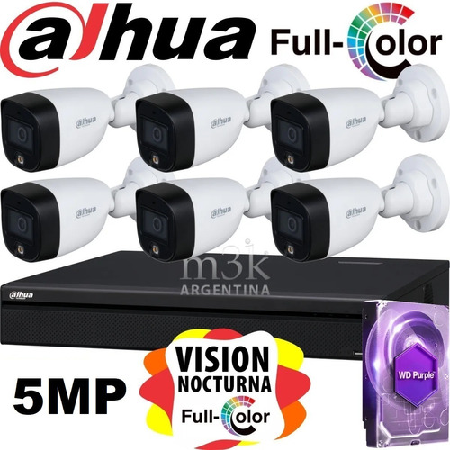 Kit Seguridad Dahua 5mp 8ch+6 Camaras+1tb Color Noche 