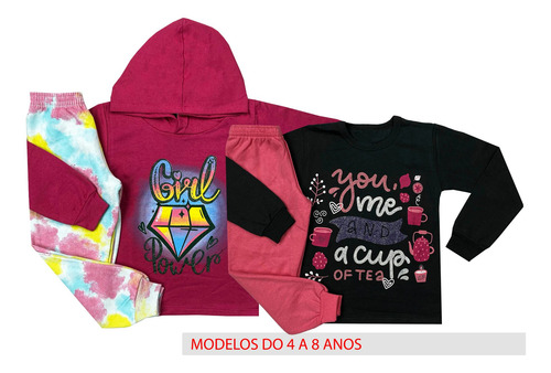 Kit 3 Conjuntos Moletom Infantil Menina Roupa Inverno