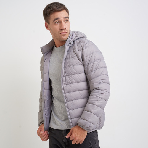 Campera Inflada Para Hombre Con Bolsillo Capucha Desmontable