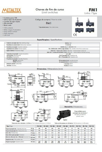 Chave Fim De Curso Micro-switch Metaltex Fm 1308
