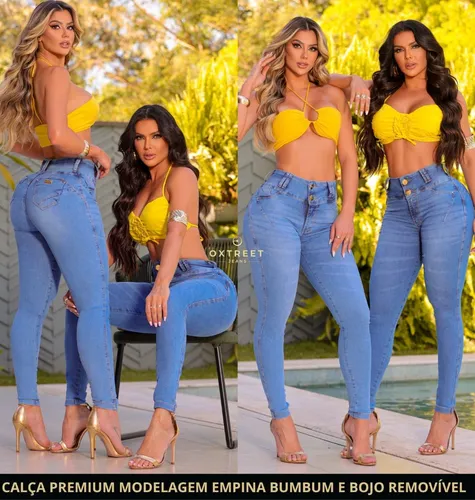 Calça jeans com best sale bojo