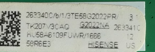 Main Hisense 263340 / Rsag7.820.9221/roh / Modelo 58r6e3 (Usado)