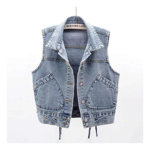 Ladies Casual Fashion Denim Vest With Strap Design