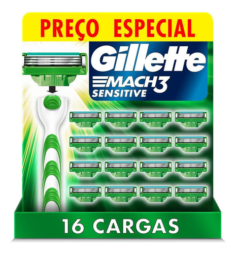 Carga Refil Aparelho De Barbear Gillette Mach3 16 Unidades
