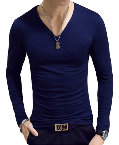 Kit 3 Camisas Camiseta Masculina Manga Longa Gola V Lycra | Mercado Livre