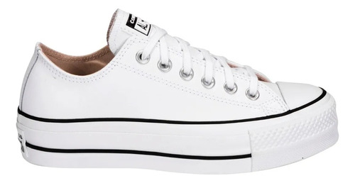 Tenis Converse All Star Chuck Taylor Lift Platform Leather Low Top color blanco/negro/blanco - adulto 25 MX