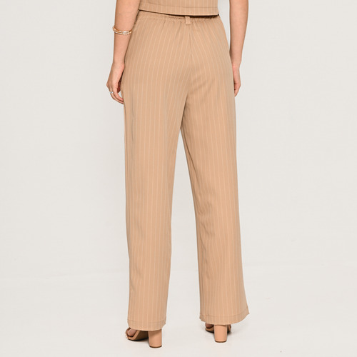 Conjunto Bisô Camisa E Calça Alfaiataria Risca De Giz Bege