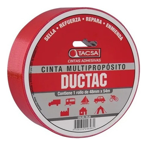 Cinta Multiproposito Tacsa Ductac Tape 54 Mts Colores Color Rojo