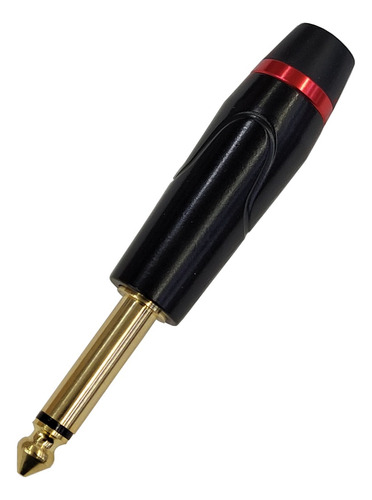 Conector Ficha Plug 6,5 Macho Mono Metal Black Aro Rojo