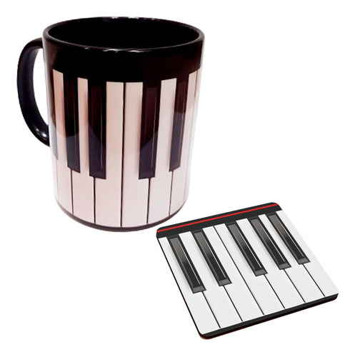 Taza Teclas De Piano Pianista Para Musico Con Portavasos 