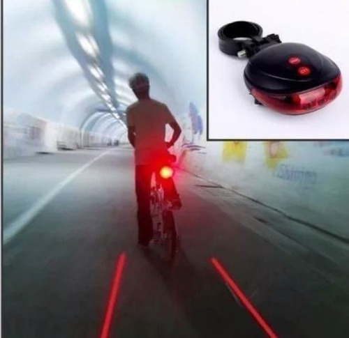 Lanterna Farol Bicicleta Bike Led Laser Sinalizador Ciclovia Cor Preto