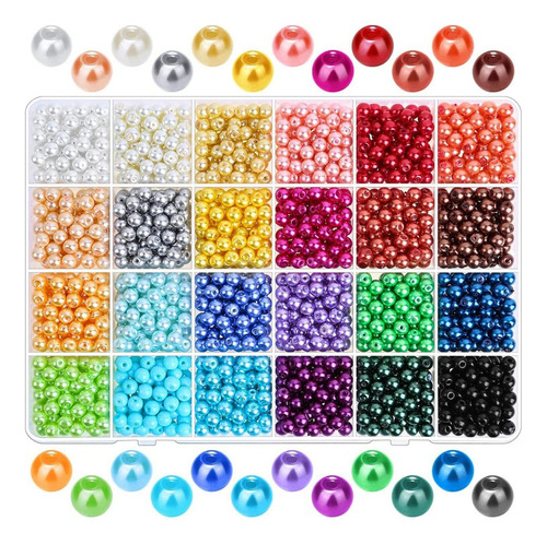 1680 Perlas Redondas De 6 Mm Y 24 Colores Con Agujeros Para