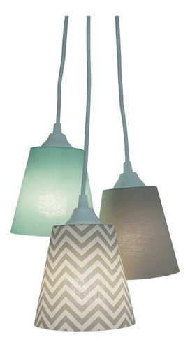 Lustre Pendente Quarto De Bebê Chevron Cinza E Verde Água Cor Cinza Claro, Cinza Escuro, Verde E Branco Voltagem 110v/220v (bivolt