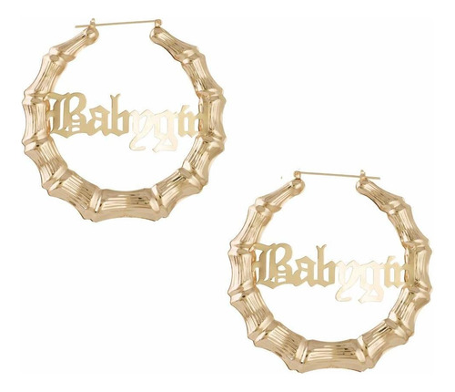 Old English Font Babygirl Word - Aretes De Bambú Grandes D.