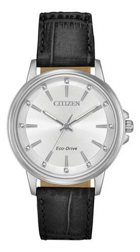 Reloj Citizen Eco-drive Piel Negro/plateado Para Dama Color de la correa Negro Color del bisel Negro Color del fondo Gris