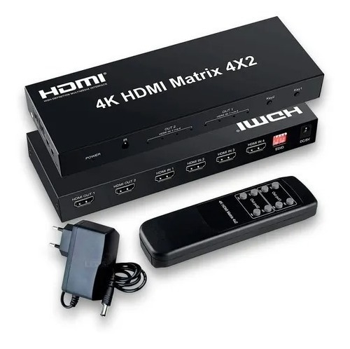 Matriz De Video Transmissão Hdmi 4k 30hz C Audio 4 X 2 Fonte