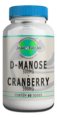 D-manose 500mg + Cranberry 500mg - 60 Doses Vegetais Sem Sabor