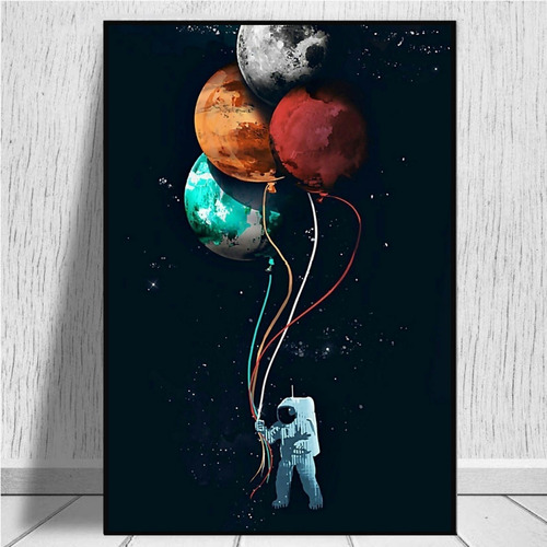 Cuadro Decorativo Astronauta Globos Canvas Listo Para Colgar