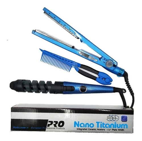 Combo Nano Titanium 3 En 1  Plancha, Peine Y Rizador