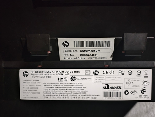 Impresora Multifunción A Color Hp Deskjet 3050 Con Wifi 127v Negro (Usado)