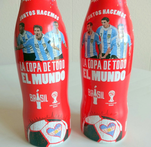 Lote 2 Botella Aluminio Coca Cola Llenas Mundial Brasil 2014