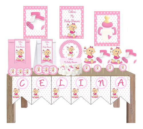 Combo Cotillon Personalizado Baby Shower Para 20 Invitados