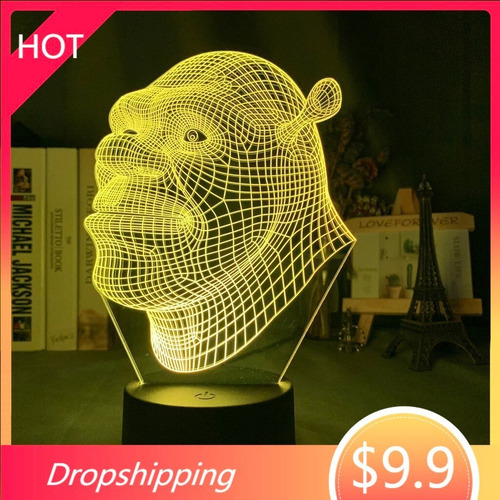 Luz De Noche Led Shrek Cabeza Holograma 3d Ilusión Lámpara P