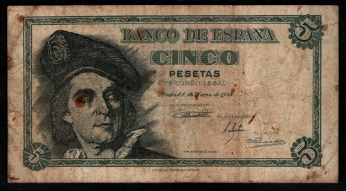 España Billete De 5 Pesetas Del Año 1948 - Elcano