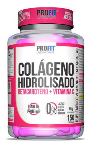 Suplemento em cápsula ProFit Laboratórios  Betacaroteno + Vitamina C Colágeno hidrolisado proteínas Colágeno hidrolisado em pote de 86g 120 un
