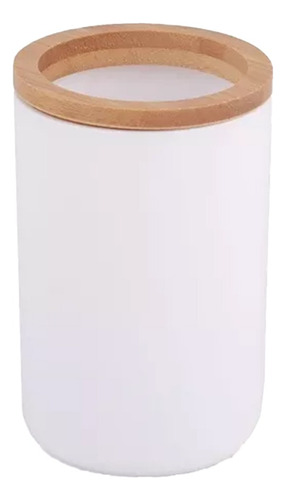 Porta Cepillo Vaso Blanco Nordico Madera Bamboo Bazar Baño