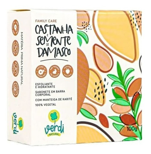 Sabonete Barra Verdi Natural ® Castanha E Semente De Damasco