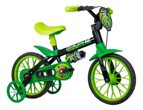 Bicicleta Infantil Aro 12 Com Rodinhas Black 12 - Nathor