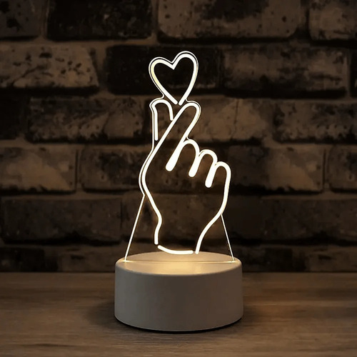 Luminária Abajur Led 3d 3 Niveis De Cores Mão Com Coração