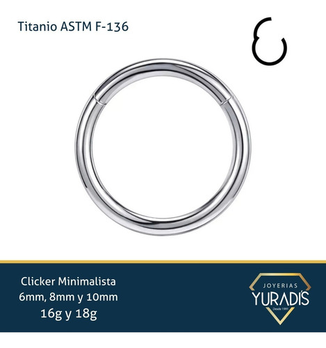 Argolla Clicker Arracada Titanio Astm F-136 Piercing Implant