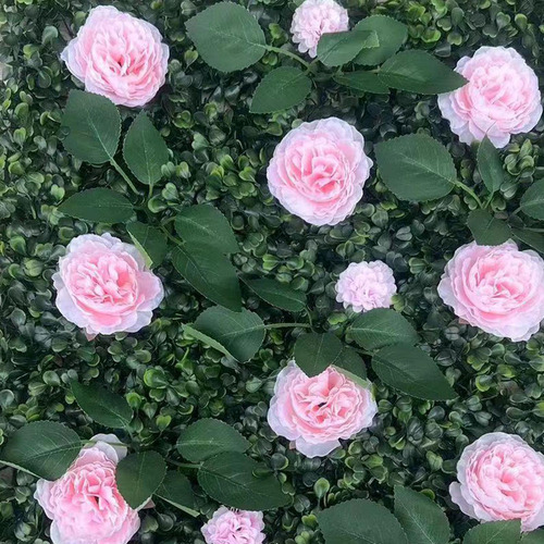 Panel De Pared De Césped Artificial Con Flores Panel Rosa