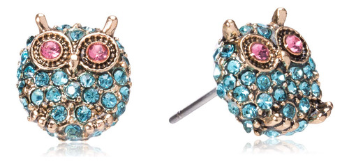 Betsey Johnson Pendientes De Tuerca Pave Owl, Metal