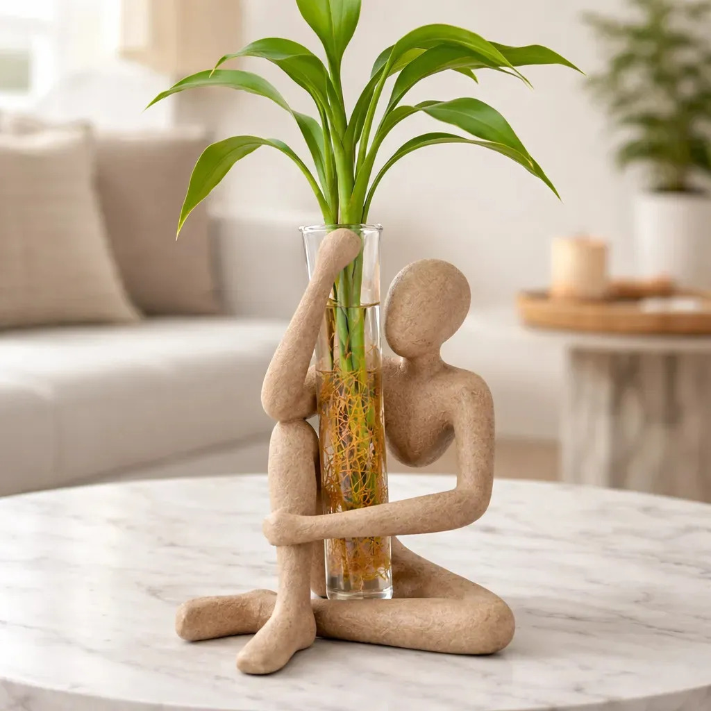 Vaso Decorativo Pensador Com Tubo De Vidro Para Plantas Cor Marrom-claro Areia