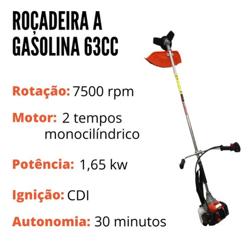 Roçadeira Gasolina Multifuncional 63cc 5x1 Enxada Rotativa