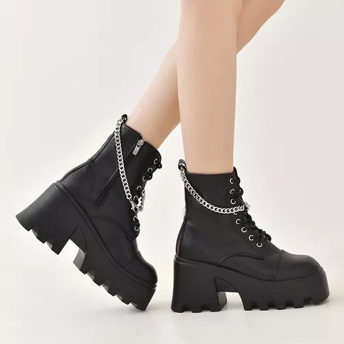 Botas Góticas Pretas Femininas, Botas De Plataforma Com Corr