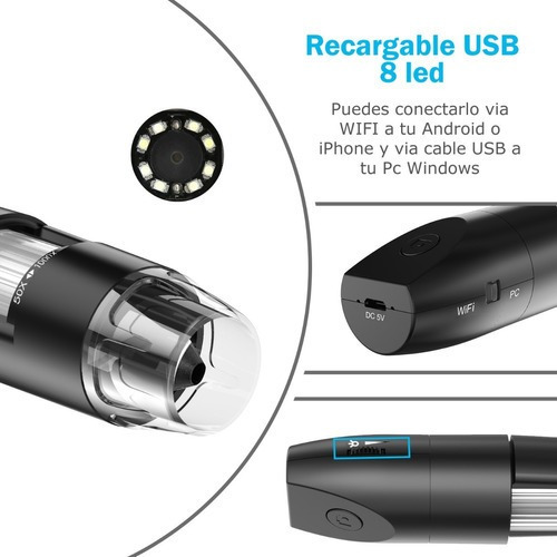 Imagen 2 de 10 de Microscopio Electronico Digital 50-1000x Usb Wifi 1080p 8led