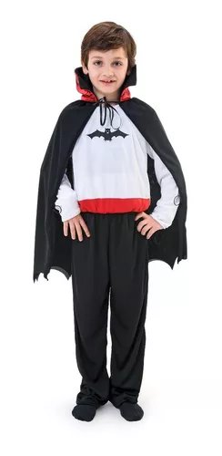 Fantasia Drácula Vampiro Halloween Infantil Roupa + Capa - 7 Artes