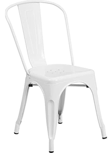 Flash Furniture Silla Apilable De Metal Blanco De Grado Come