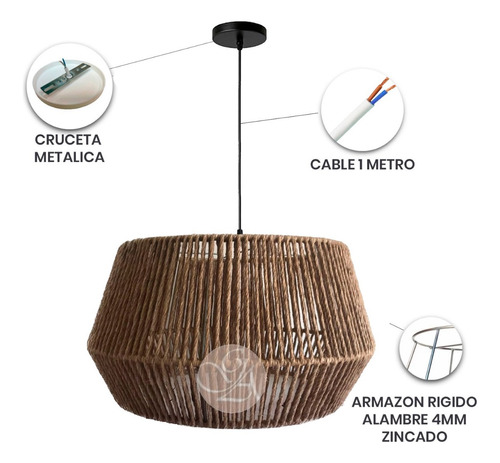 Lampara Colgante Hilo Yute Diamante 50cm Luz Led