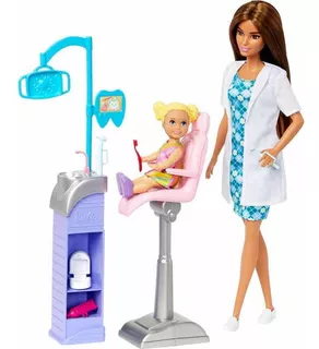 Barbie Dentista Castaña Con Muñeca Paciente Y Accesorios