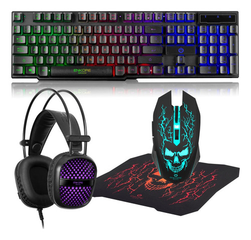 Kit Gamer Brain 4 En 1, Teclado + Auricular + Mouse + Pad 