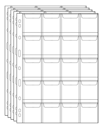 5 Paginas Insertos Con 20 Bolsillos  C/u Para Monedas 