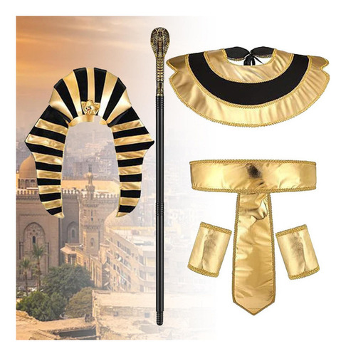 1 Accesorios De Disfraz Egipcio Con Sombrero Y Bastón .