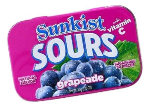 Pastilhas Bala Sunkist Sours Grapeade Sabor Uva Lata 50g