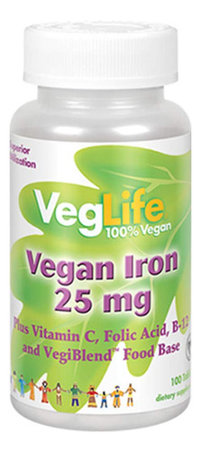 Veglife Hierro Vegano De 25 Mg | Ms Vitamina C, Cido Flico,
